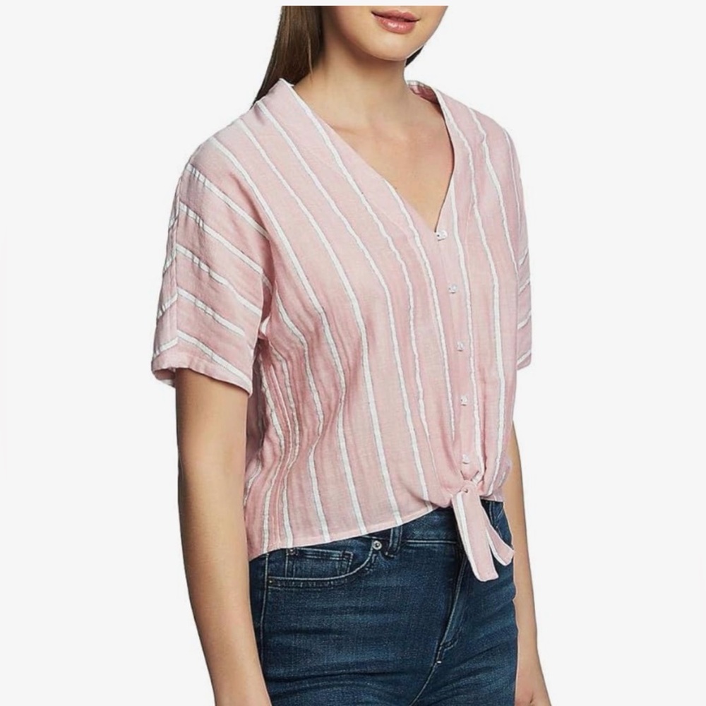 1.STATE Womens Cotton Striped Button-Down Top - size medium